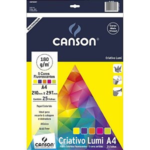 Papel criativo Lumi cards - 180g/m2 - A4 - 25 folhas - 5 cores - Canson