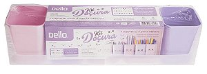Kit Doçura - 05 porta objetos, 01 suporte e 01 cartela de adesivos - rosa e lilás - Dello