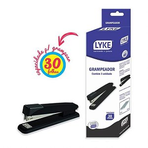 Grampeador para até 30 fls. 75g/m2 - 20 x 6,5 x 4cm - grampos 24/6 e 26/6 - LYKE