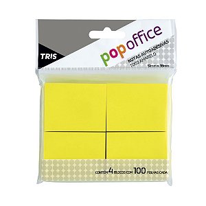 Notas autoadesivas T003 -amarelo - 51mmx38mm - 4 blocos com 100 folhas cada - Pop Office - Tris