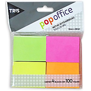 Notas autoadesivas T003 - colors - 51mmx38mm - 4 blocos com 100 folhas cada - Pop Office - Tris