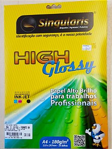 High Glossy - Papel alto brilho -  A4 - 180 g/m2 - envelope c/10 folhas - Singularis