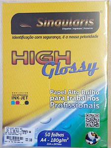 High Glossy - Papel alto brilho - A4 - 180g/m2 - cx. com 50 folhas - Singularis