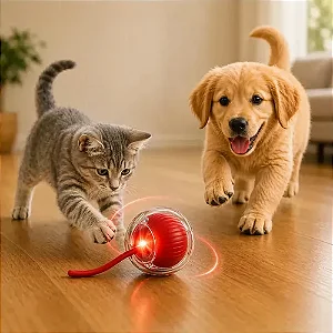 Bola Automática Interativa com Corda e Luz para Cães e Gatos