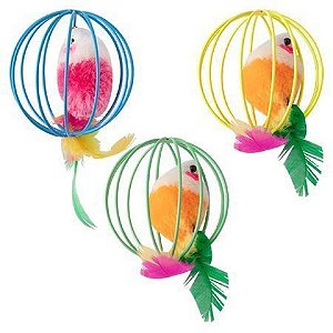 Brinquedo Bola com Rato e Penas para Gatos – Cores Sortidas