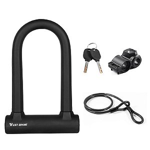 Cadeado U-lock Super Reforçado Com Chaves + Cabo Bike Moto