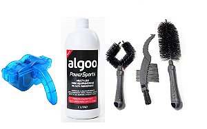 Kit Limpeza Bike 3 Escovas + Desengraxante 1L Algoo+ Maquina