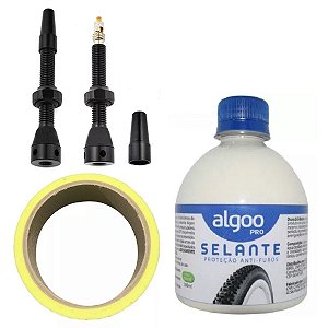 Kit Tubeless Selante 300ml + Fita Aro 25 mm + Par Válvula