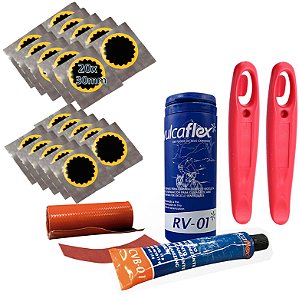 Kit Remendo Bike Reparo Câmara Ar + 20 Remendos  2 Espátulas