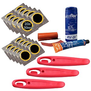 Kit Remendo Bike Reparo Câmara Ar + 20 Remendos  3 Espátulas