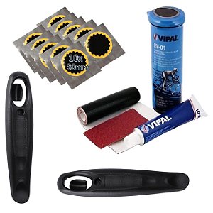 Kit Remendo Câmara Ar Bike + 10 Reparo 2 Espátulas Preta