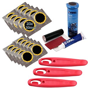 Kit Remendo Câmara Ar Bike + 20 Reparo 3 Espátulas Vermelha