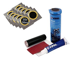 Kit Remendo + 10 Reparos Selante Vipal P/Camara Bike Moto