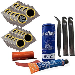Kit Reparo Câmara Ar Bike 20 Remendos Estrela + 3 Espátulas