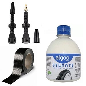 Kit Tubeless Bike Algoo Selante 300 ml Par Válvulas Top Fita