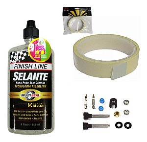 Selante Finish Line 240ml + Fita 22mm + Válvulas Tubeless