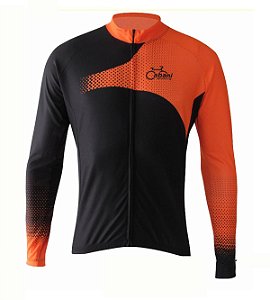 Camisa Ciclismo Cabani Sprint Preta Laranja Manga Longa Bike