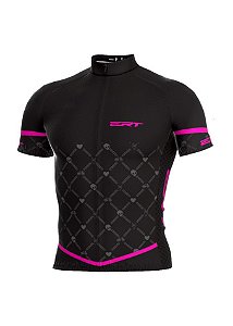 Camisa Ciclismo Ert Classic Manga Curta Preta e Rosa Bike