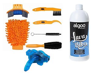 Kit Limpeza Bike 6 Pçs + Máquina Limp. Corrente + Shampoo 1L