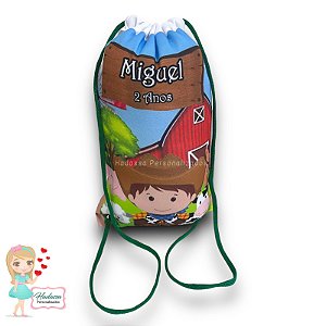 Mochilinha em tecido - Personalizadas  - tema Fazendinha -  15 Unidades