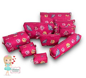 Kit com 08 Necessaires - Estampa Coruja