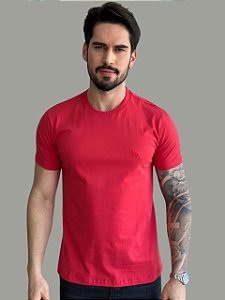 Camiseta Acostamento Casual Lisa Vermelho Hibisco