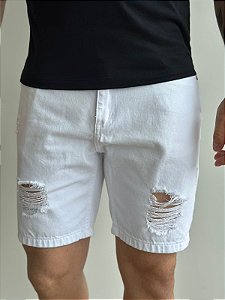 Shorts Jeans Branco Rasgado