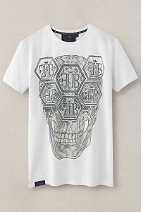 Camiseta Long FB EXCLUSIVE Skull Strass Branca