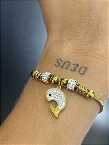 Pulseira Golf. Branco Aço Inox Dourada