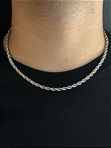 Corrente Tracejada Grossa Aço Inox 45cm Prata