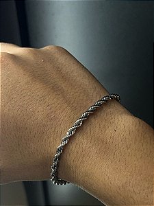 Pulseira Tracejada Grossa Aço Inox 22cm Prata