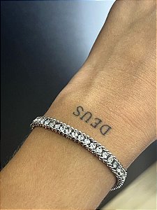 Pulseira Cravejada Aço Inox 18cm Prata