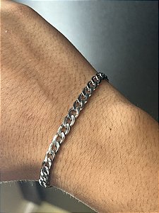 Pulseira Escamada Aço Inox 22cm Prata