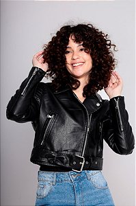 JAQUETA MOTOQUEIRO CURTA COM ZÍPER PRETA
