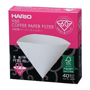Filtros Hario V60-01 Papel Branco- Caixa 40un