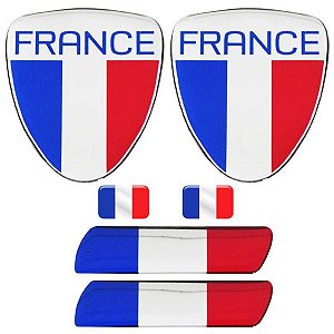 Kit Adesivos Emblemas Resinados Escudo Bandeira França Coluna Lateral Placa - 6 Peças