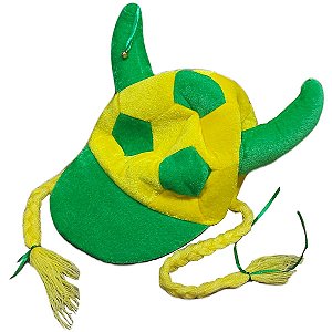 Chapéu Pelúcia Viking Verde e Amarelo Para Torcer Comemorar Brasil Copa Do Mundo