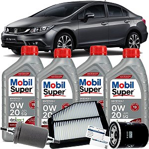 Kit Revisao Oleo 0w20 E Filtros Para Honda New Civic 1.8 2.0 Flex G9 2013 2014 2015 2016