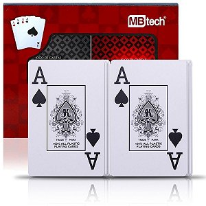 Kit 2 Baralho De Plástico Cartas À Prova D'Água Vermelho Preto Jogar Truco Poker Blackjack 21 Buraco Cacheta