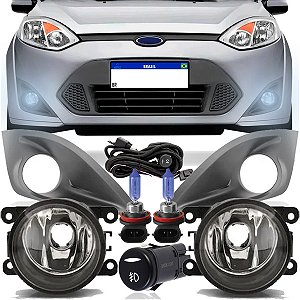 Kit Farol De Milha Completo Moldura Rele Lampada Super Branca Fiesta 2010 2011 2012 2013 2014