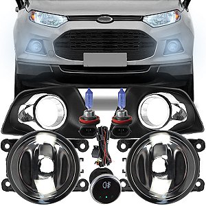 Kit Farol De Milha Completo Moldura Rele Lampada Super Branca Ecosport 2013 2014 2015 2016 2017