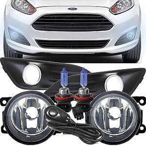 Kit Farol De Milha Completo Moldura Rele Lampada Super Branca New Fiesta 2014 2015 2016 2017