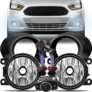 Kit Farol De Milha Completo Moldura Rele Lampada Super Branca Ka 2014 2015 2016 2017 2018