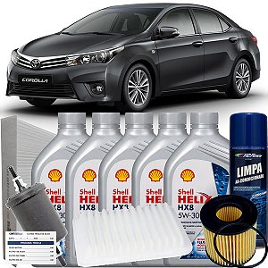Kit Troca De Oleo Revisao Shell 5W30 Para Toyota Corolla 2.0 2013 2014 2015 2016 2017 2018 2019