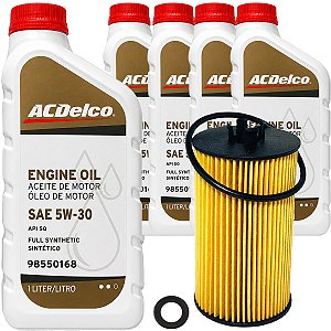 Kit Troca De Óleo ACDelco 5W30 100% Sintético E Filtro Para Gm Cruze Sonic Tracker Motor Ecotec