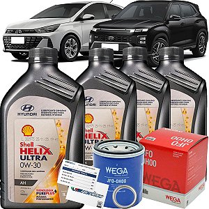 Kit Troca De Oleo Hyundai 0W30 E Filtro Para Hb20 Creta Motor 1.0 TGDI Turbo 2022 2023 2024 2025