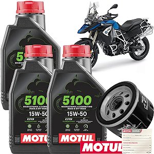 Kit Troca De Oleo Motul 5100 15W50 E Filtro Para Moto BMW F800 Gs R Adventure