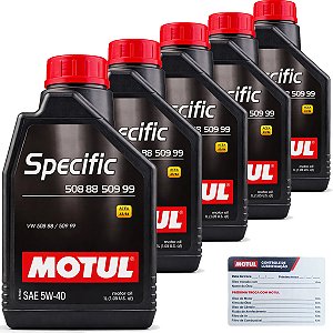 Kit 5 Litros De Oleo Lubrificante Motul 5W40 Specific Volkswagen 508 88 509 99 Golf Jetta Up Nivus