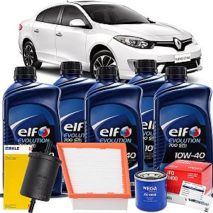 Kit Filtros Troca De Óleo Elf 10W40 Renault Fluence 2.0 16v Automático 2011 2012 2013 2014 2015 2016