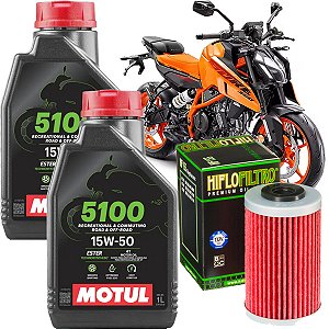 Kit Troca De Óleo Motul 15W50 5100 Para KTM Duke 200 390 2015 2016 2017 2018 2019 2020 2021 2022